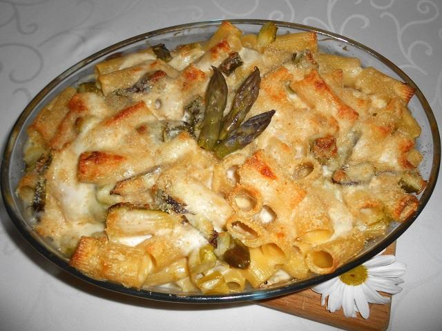 Asparagus and taleggio baked pasta, a delicate riot of flavors