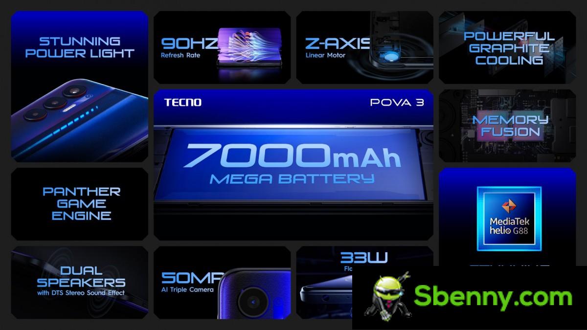 Tecno Pova 3 announced with 90Hz LCD and 7,000mAh battery
