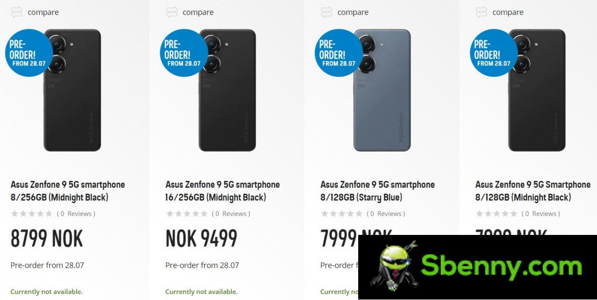 Asus Zenfone 9 leaks on the Norwegian retailer, complete with specs, images and prices