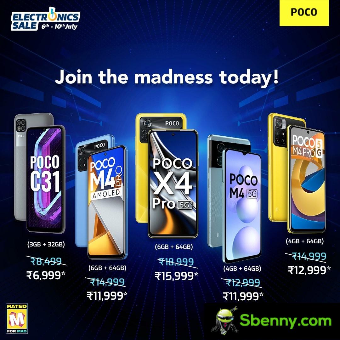 Flipkart has drastically reduced the prices of the Poco X4 Pro 5G, several M4 models and the C31 