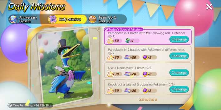 Misiones de desafío del evento Pastel de aniversario de Pokémon Unite