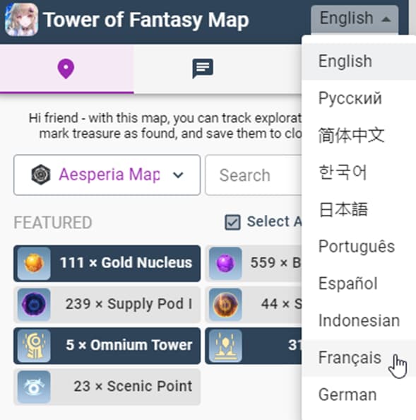 Interactive maps of the Tower of Fantasy