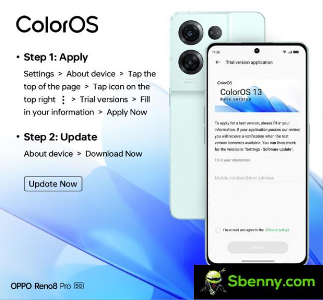 Instruções para a versão beta do ColorOS 13