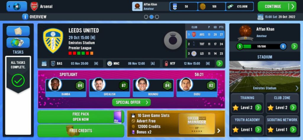 Soccer Manager 2023 menu interface Soccer Manager 2023 review
