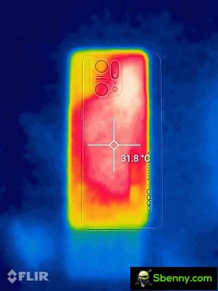 درجات حرارة شاحن الفلاش اللاسلكي AirVOOC 50W أثناء الاختبار و Oppo Find X5 Pro بعد شحنه إلى 100٪