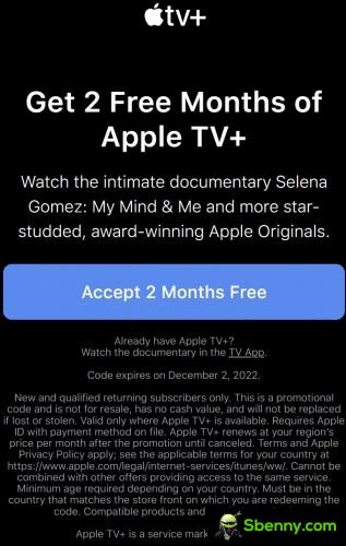 You can get a two-month free subscription to Apple TV +, courtesy of Selena Gomez