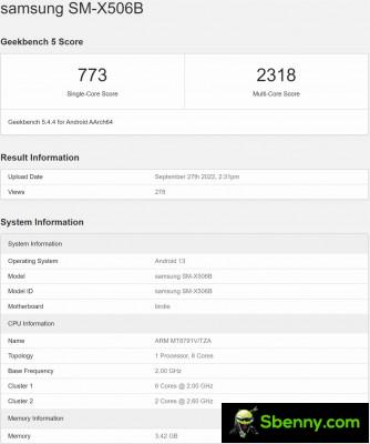 This Geekbench result supposedly comes from a Samsung Galaxy Tab S8 FE