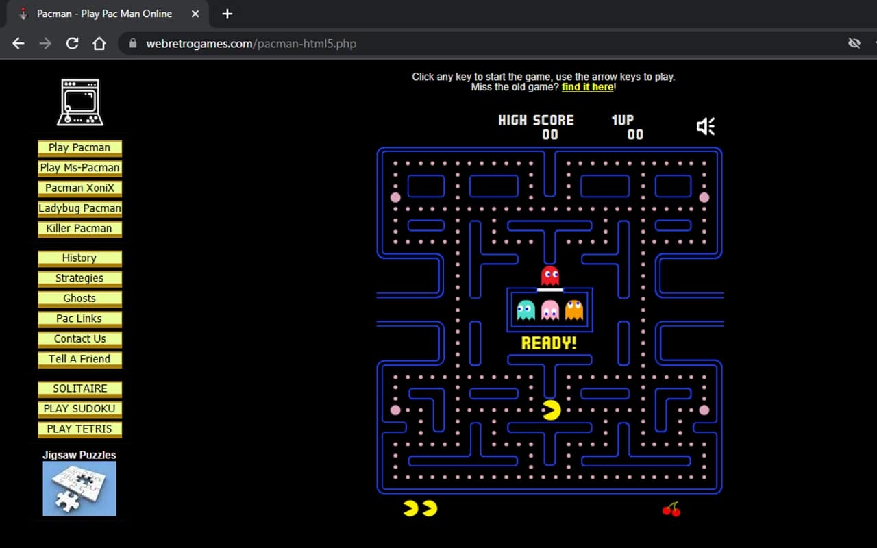 play pacman in retrogames