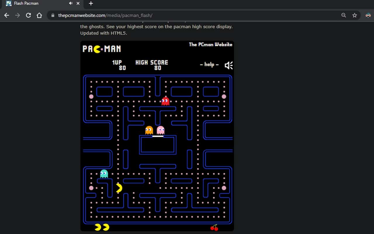 Juega a Pacman en el sitio web de Thepcman