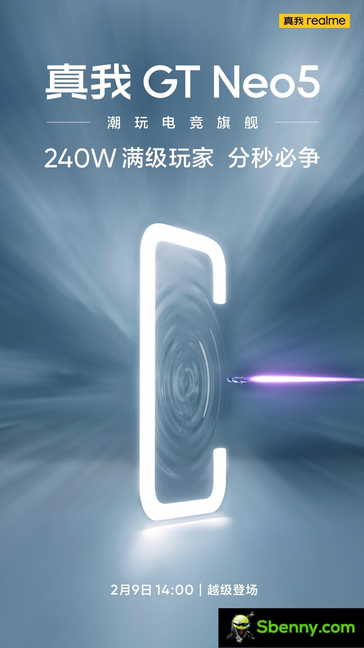 Realme GT Neo5 with 240W charging will arrive on February 9th