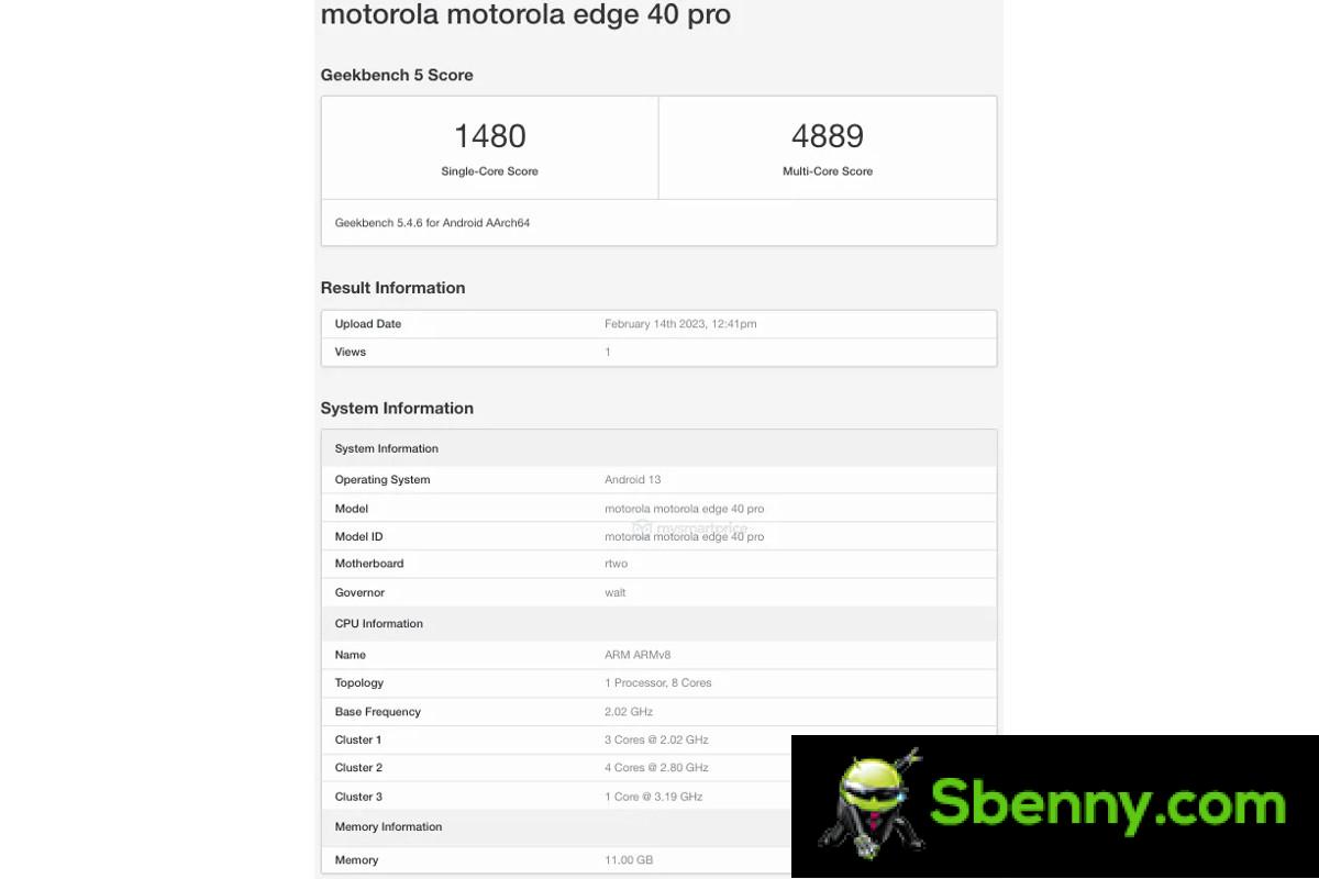 Motorola Edge 40 Pro runs Geekbench with 12GB of RAM on board