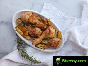 Baked chicken legs with potatoes, grandmother’s recipe