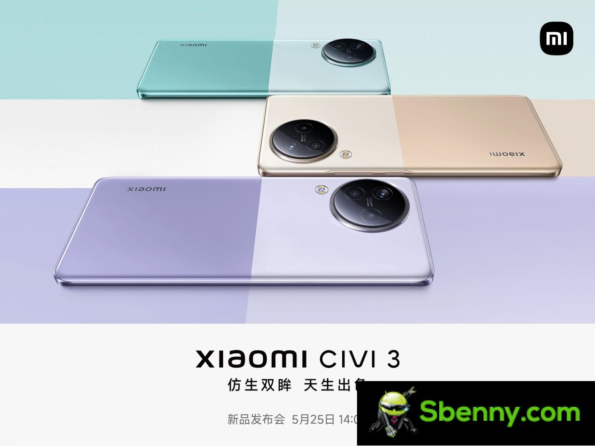 Xiaomi Civi 3 coming on May 25 in four elegant designs