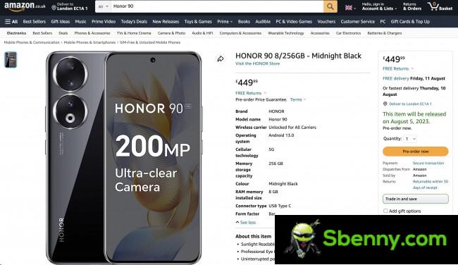 Honor 90 listed on Amazon UK