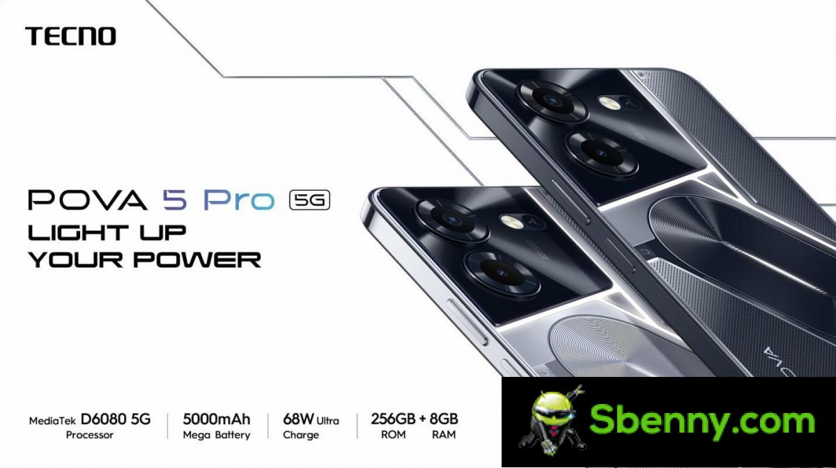 O Tecno Pova 5 Pro traz um chipset Dimensity 6080 mais potente, luzes LED na parte traseira