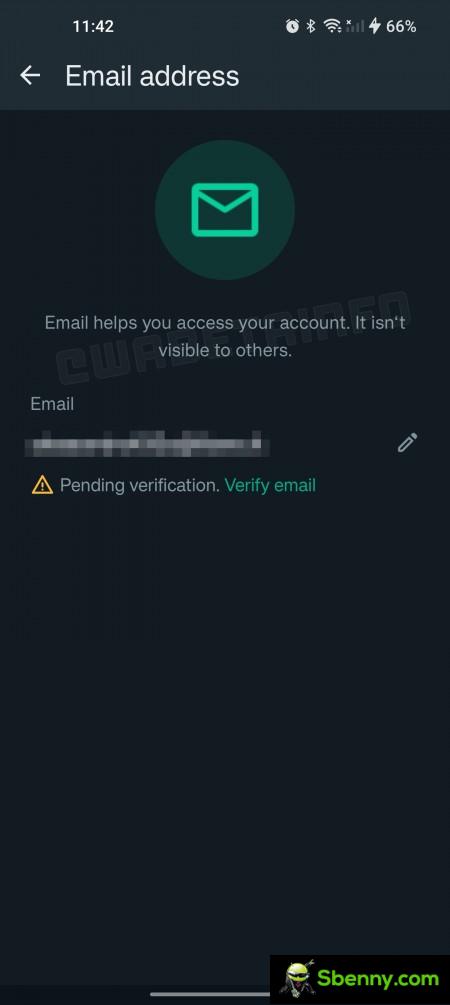Screenshot from the email verification request