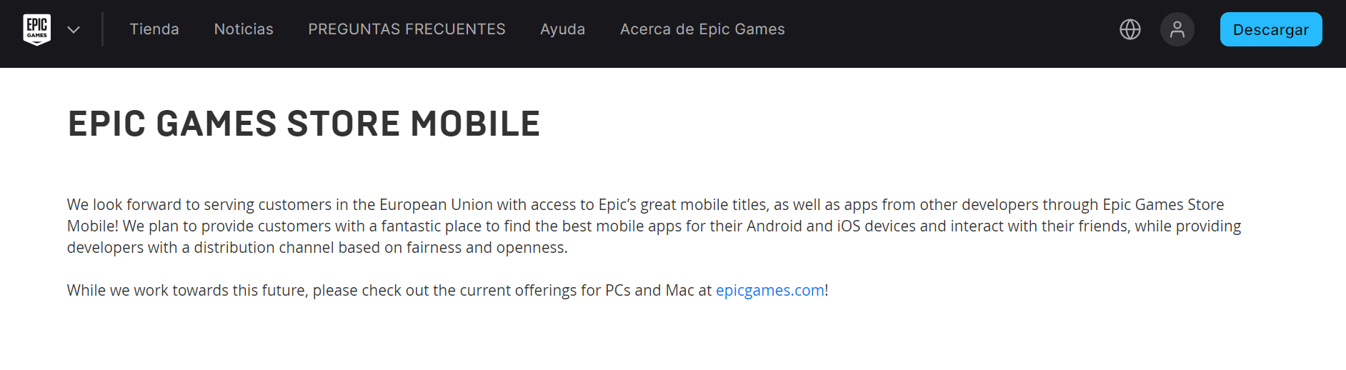 Epic Game Store Mobile Androidra