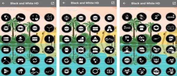 Gameplay screenshot from black and white hd icon pack for Android