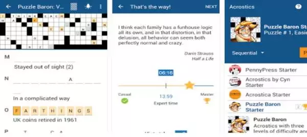 Gameplay screenshot from acrostics crossword puzzles for Android