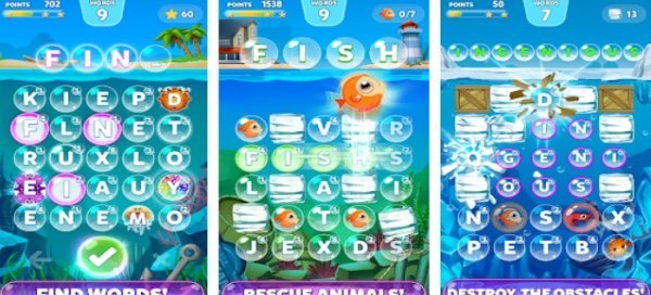 Gameplay screenshot from bubble words game search and connect the letters for Android