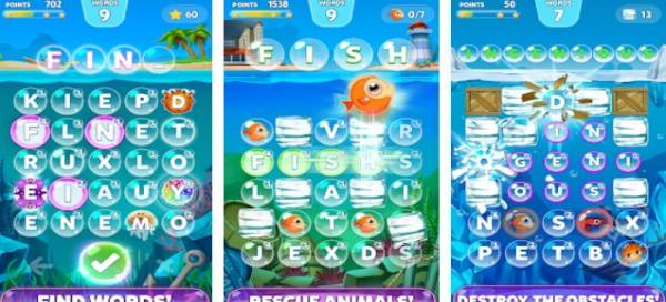 Gameplay screenshot from bubble words game search and connect the letters for Android