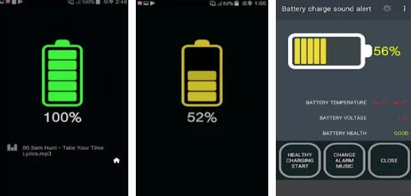 Gameplay screenshot from battery charge sound alert for Android