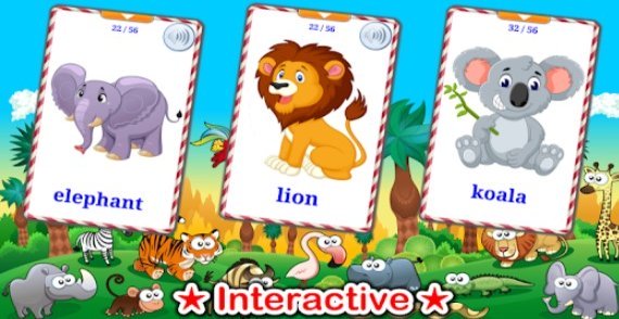 Gameplay screenshot from cute animals cards pro learn english faster for Android