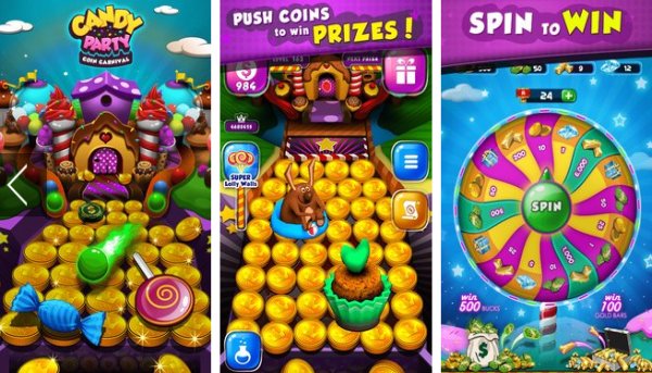 Gameplay screenshot from candy donuts coin party dozer for Android