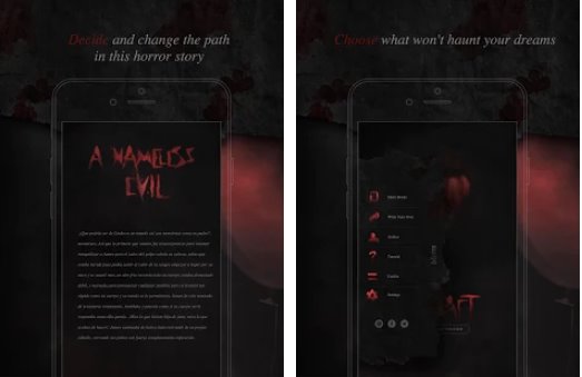 Gameplay screenshot from a nameless evil interactive horror book for Android