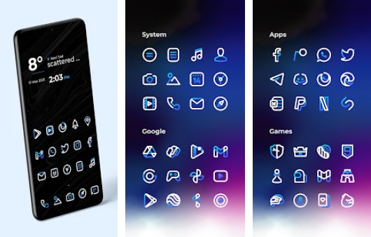 aline blue icon pack линейные белые и синие значки MOD APK Android