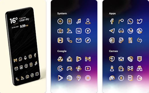 paquete de iconos lineales amarillos aline MOD APK Android