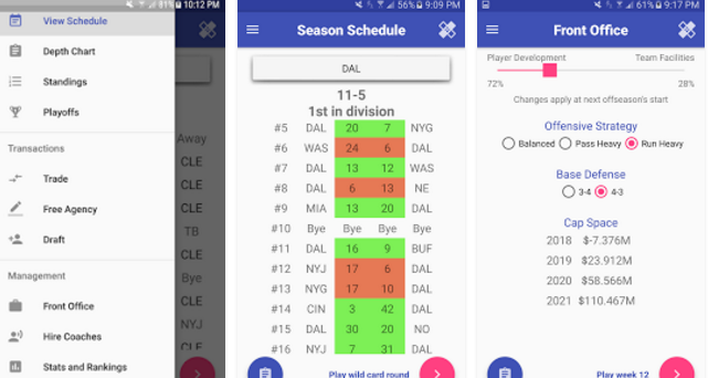 Gameplay screenshot from american football manager for Android