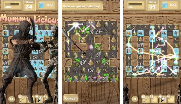 Gameplay screenshot from assassin vs mummies unlocked match 3 for Android