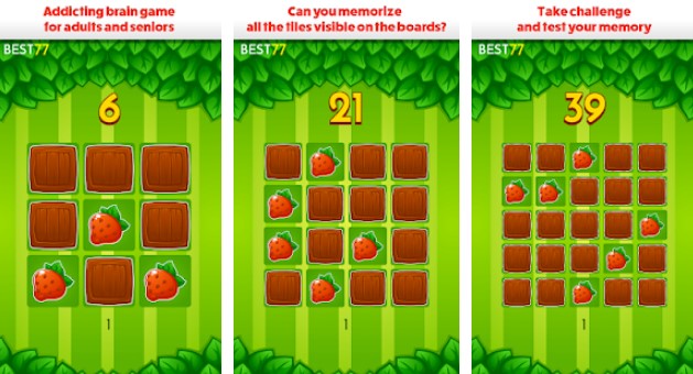 Gameplay screenshot from brain game memory training for adults fruits for Android