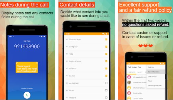 Gameplay screenshot from call notes pro check out who is calling for Android