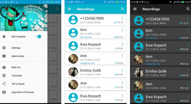 Gameplay screenshot from call recorder for Android