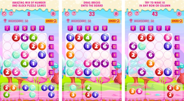 Gameplay screenshot from candies number puzzle game for Android