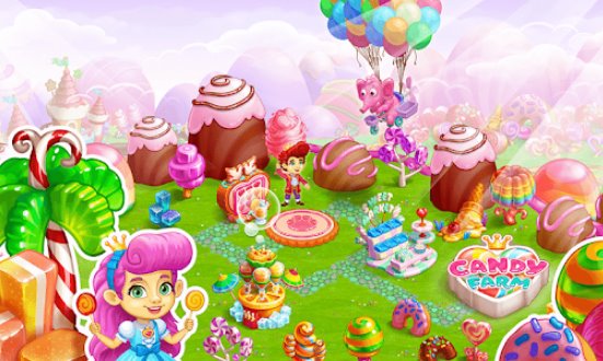 Gameplay screenshot from candy farm magic cake townand cookie dragon story for Android