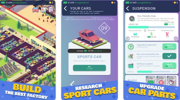 Gameplay screenshot from car industry tycoon idle sim for Android