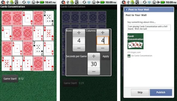 Gameplay screenshot from cards concentration for Android