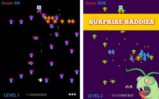 Gameplay screenshot from centiplode classic centipede shooter for Android