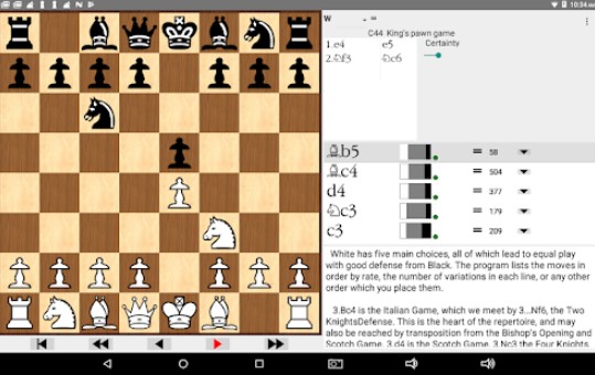 Gameplay screenshot from chess openings wizard for Android