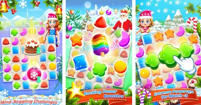 Gameplay screenshot from christmas bash santa claus match 3 puzzle for Android