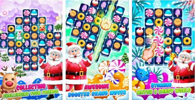 Gameplay screenshot from christmas candy world santa s match 3 game for Android
