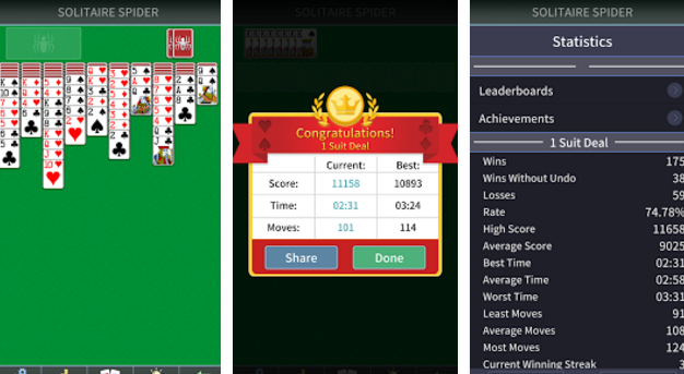 Gameplay screenshot from classic spider solitaire for Android