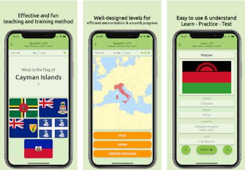 Gameplay screenshot from country mania learn flags capitals maps and more for Android