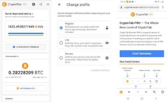 Gameplay screenshot from crypt tab browser pro mine on a pro level for Android