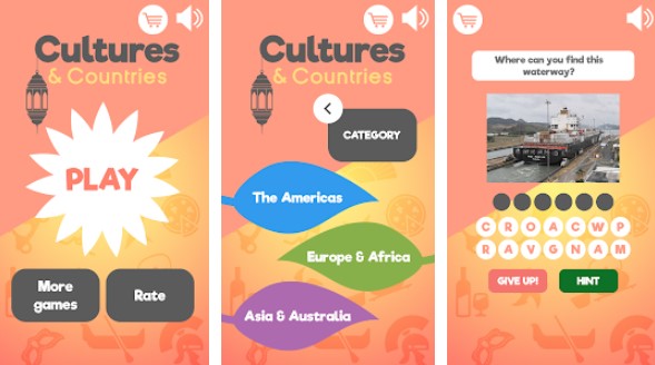 Gameplay screenshot from cultures and countries quiz game and trivia for Android