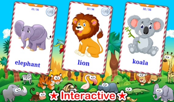 Gameplay screenshot from cute animals cards pro learn english faster for Android