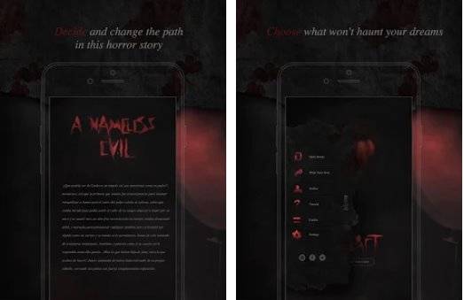 Gameplay screenshot from a nameless evil interactive horror book for Android